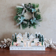 Coronita de Craciun Ø35 cm, pin verde/bleu cu fluturi si fundite - MagicHome