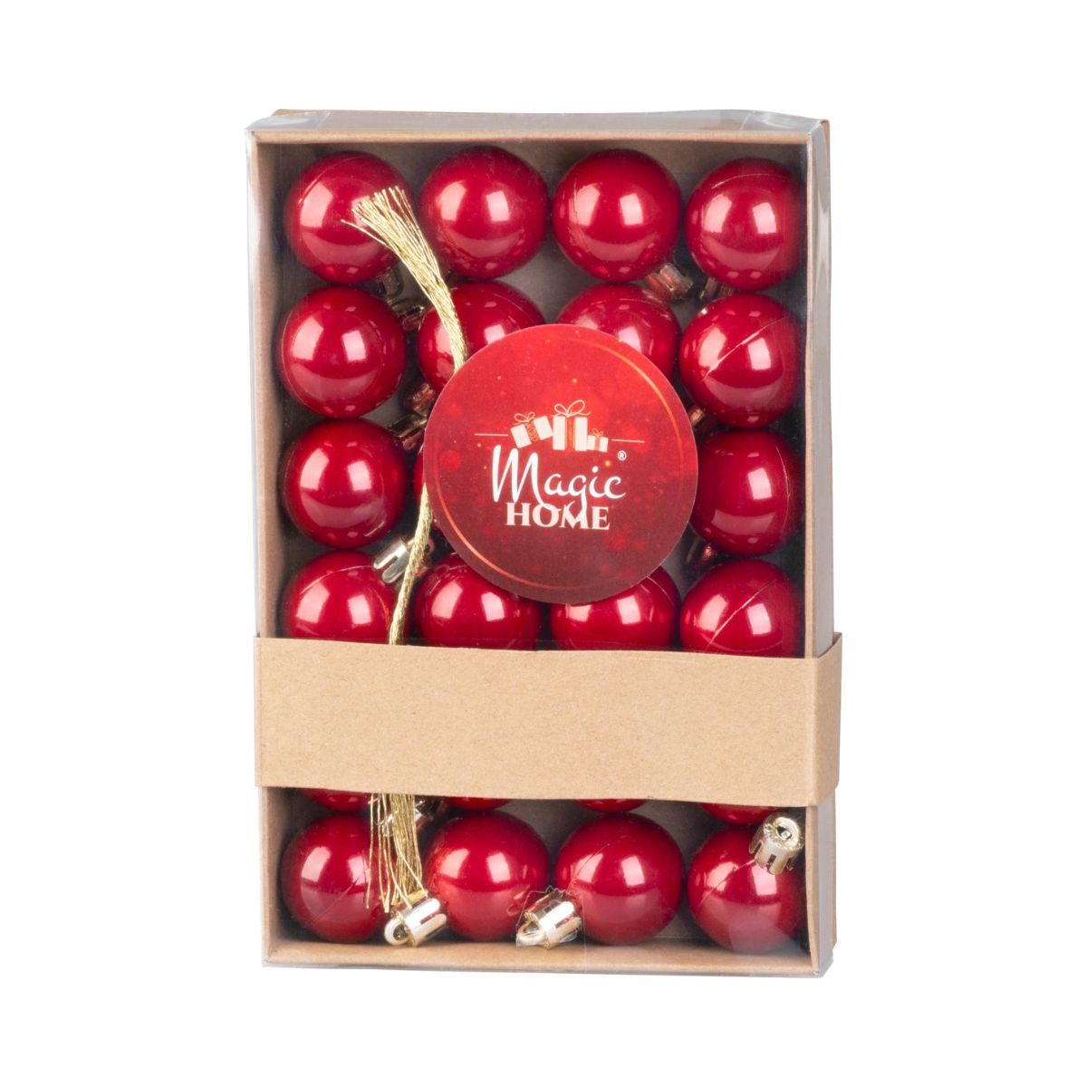 MagicHome Globuri de Craciun, set, 24 buc, 3 cm, rosu