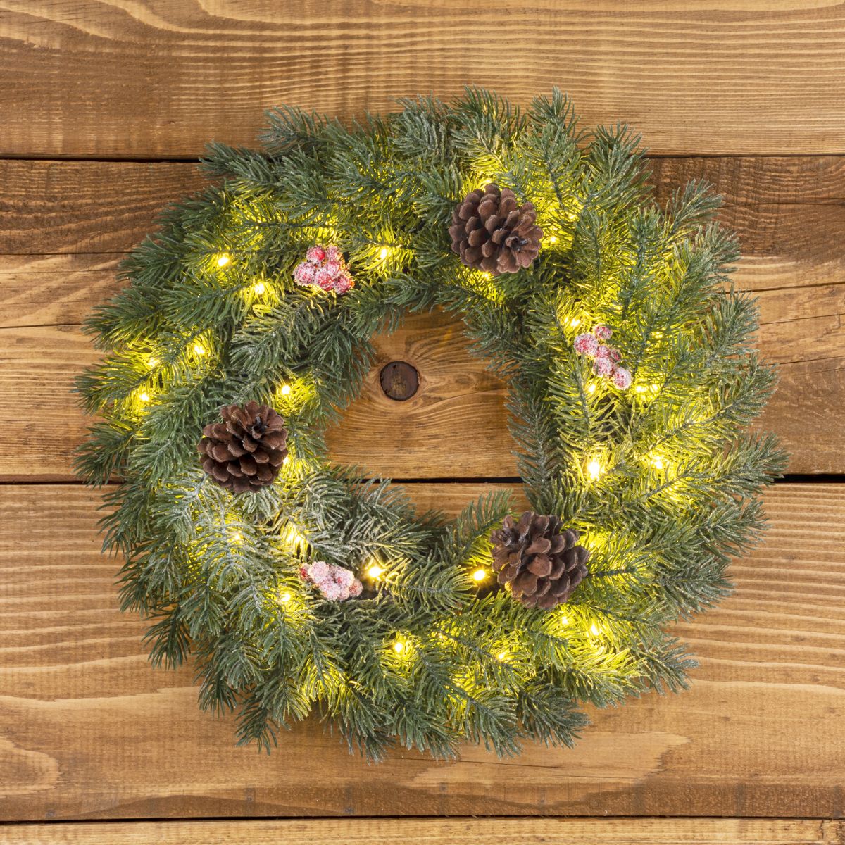 Coronita luminoasa de Craciun Ø40 cm cu 48 LED-uri, Brad nins cu conuri si bobite - MagicHome, 2, hectarul.ro