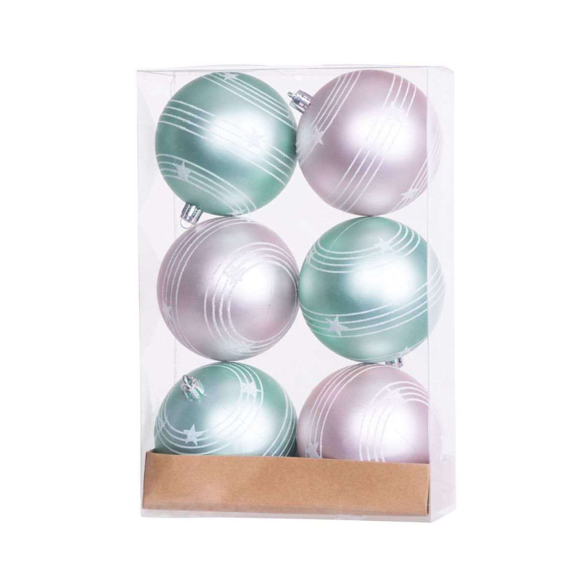 Set 6 globuri de Craciun Ø8 cm roz si verde pastel, plastic - MagicHome, 1, hectarul.ro