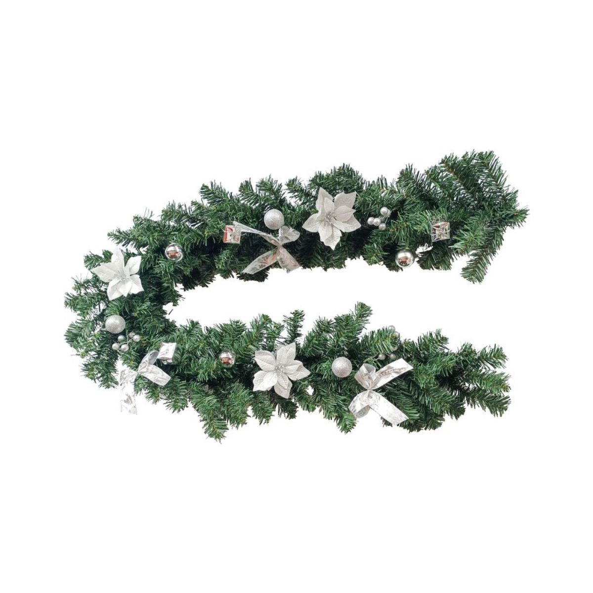 Ghirlanda de Craciun 180 cm verde cu funde si Craciunite albe - MagicHome, 1, hectarul.ro