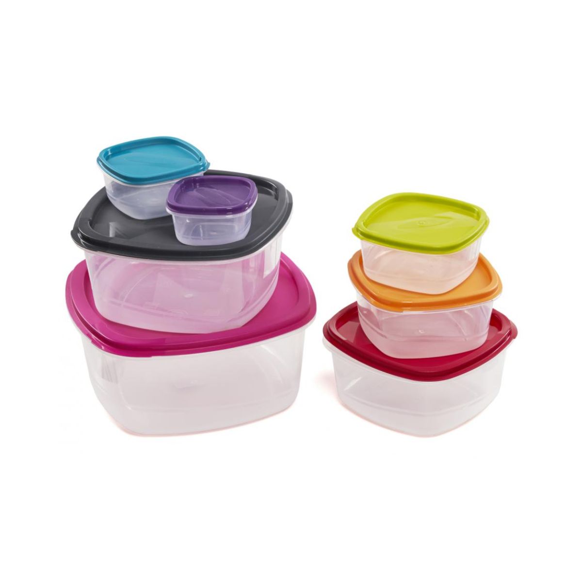 Set 7 caserole multicolore din plastic cu capac Vanora, 1, hectarul.ro