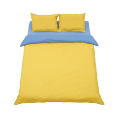 Lenjerie de pat din bumbac, pentru 2 persoane, 3 piese, galben/albastru