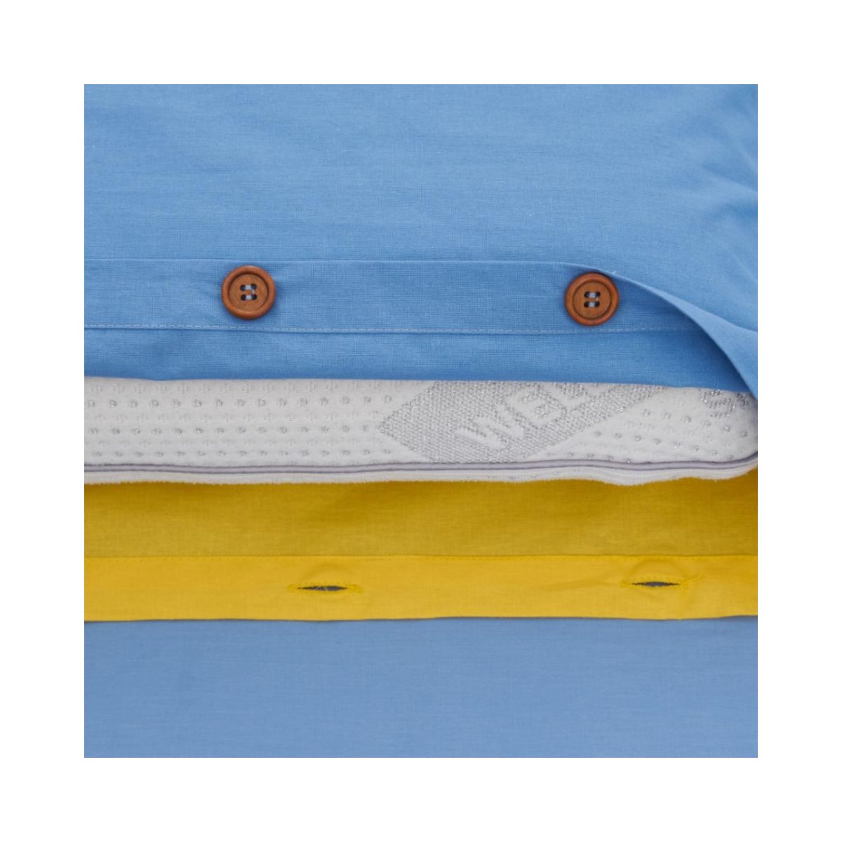 Lenjerie de pat din bumbac, pentru 2 persoane, 3 piese, galben/albastru