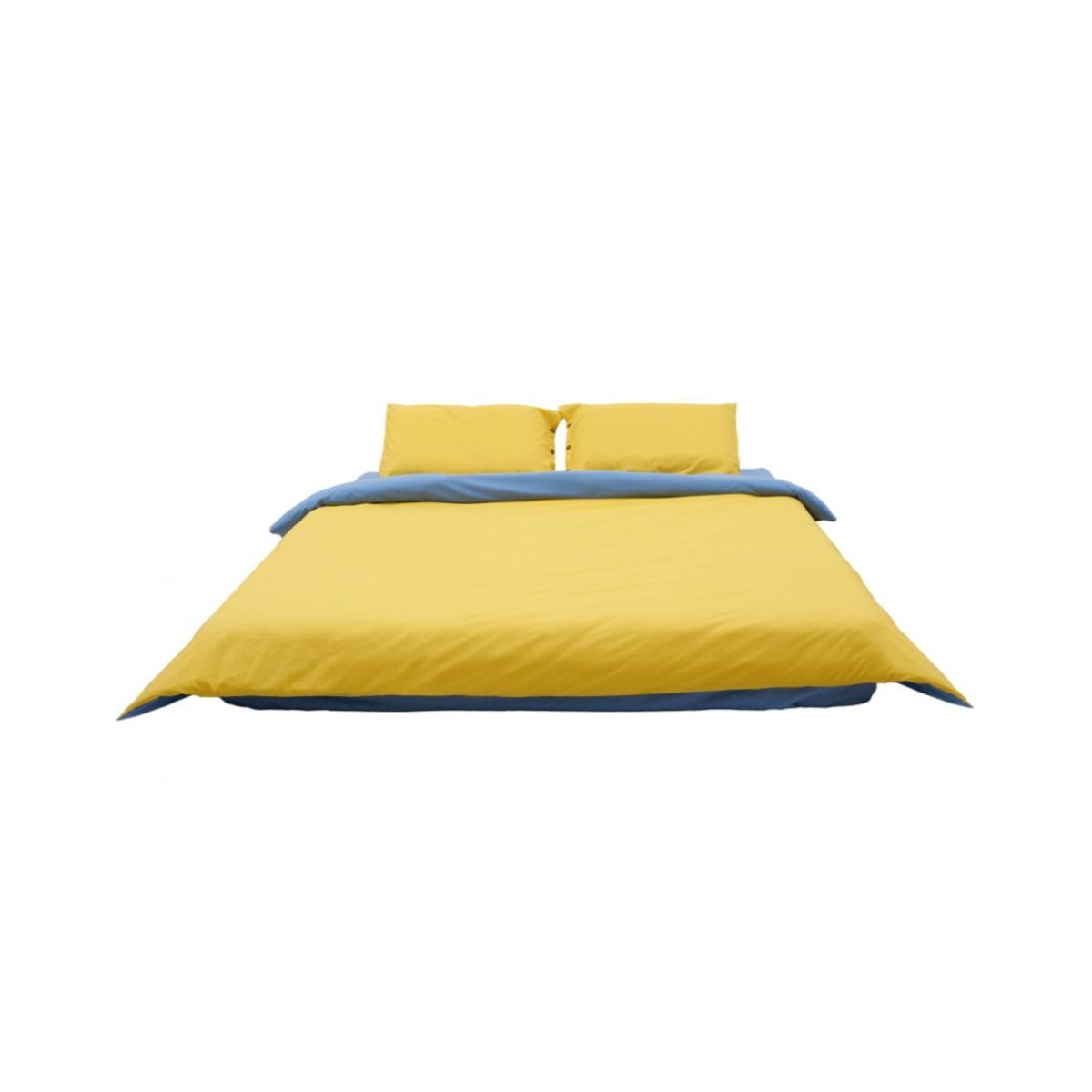 Lenjerie de pat din bumbac, pentru 2 persoane, 3 piese, galben/albastru