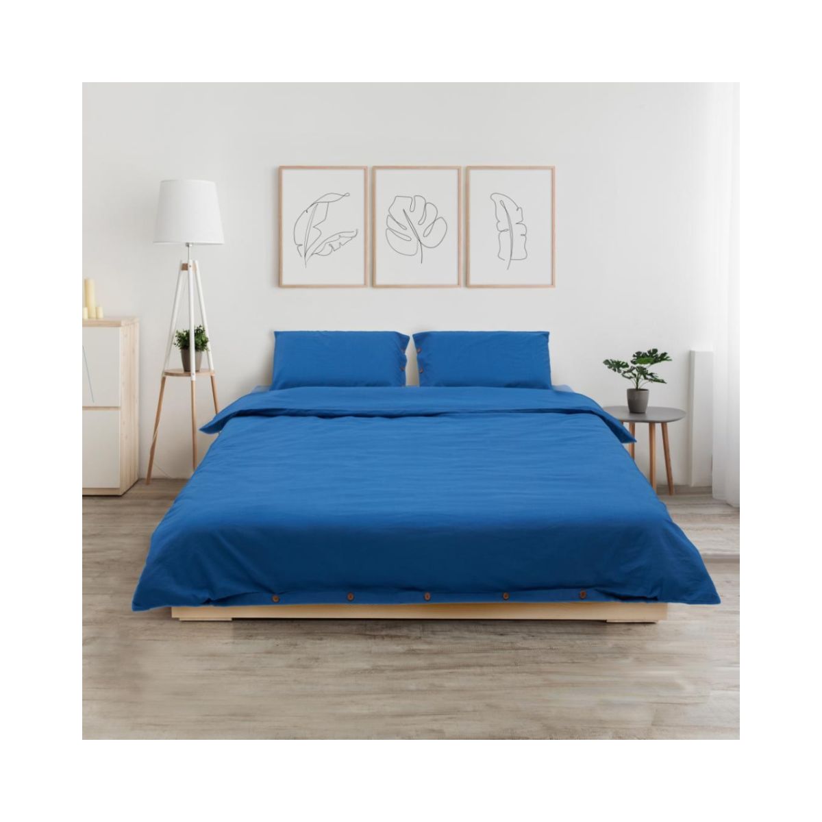 Lenjerie de pat din bumbac, pentru 2 persoane, 3 piese, albastru