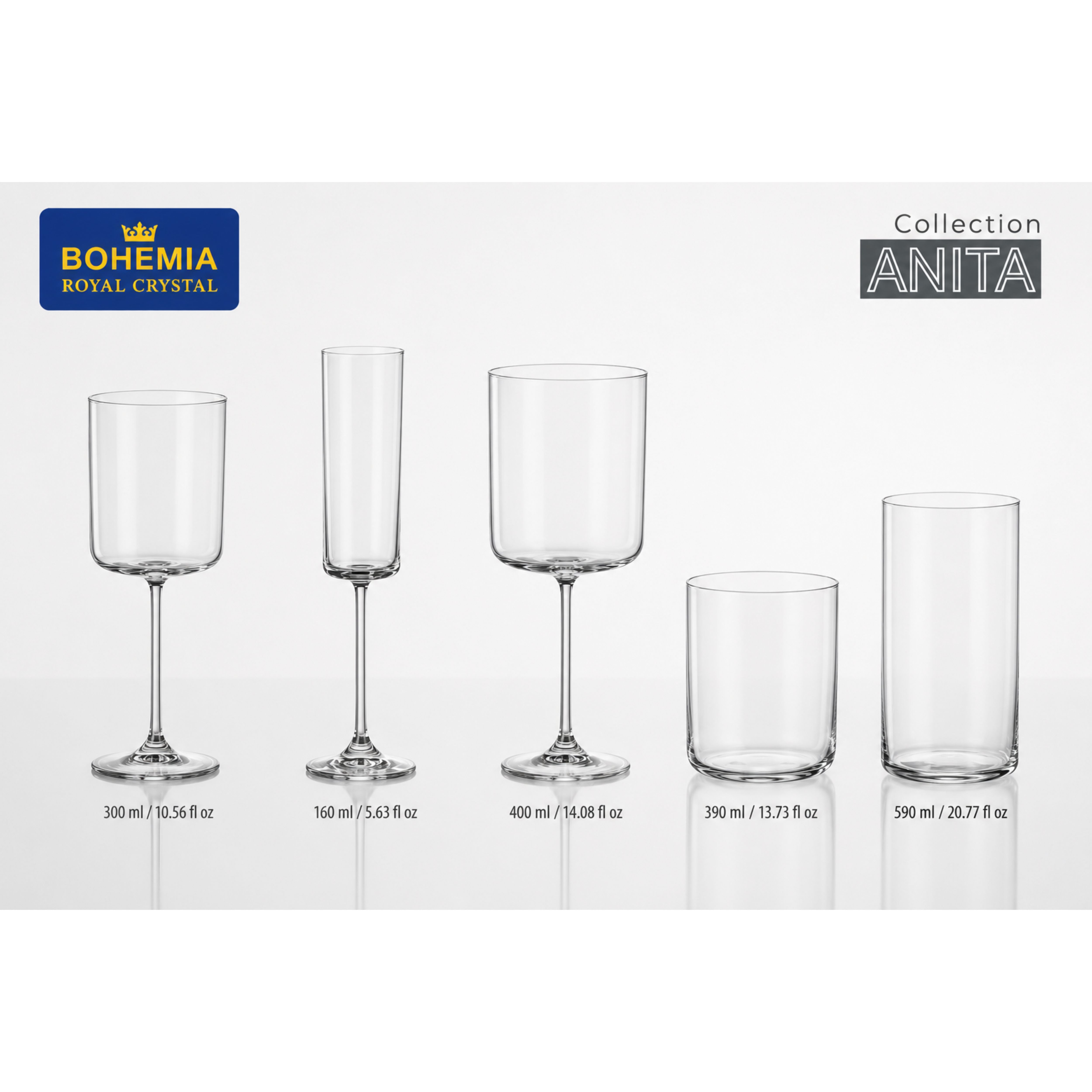 Set de 6 pahare pentru apa, transparent, din cristal de Bohemia, 390 ml, Anita Tumbler, 3, hectarul.ro