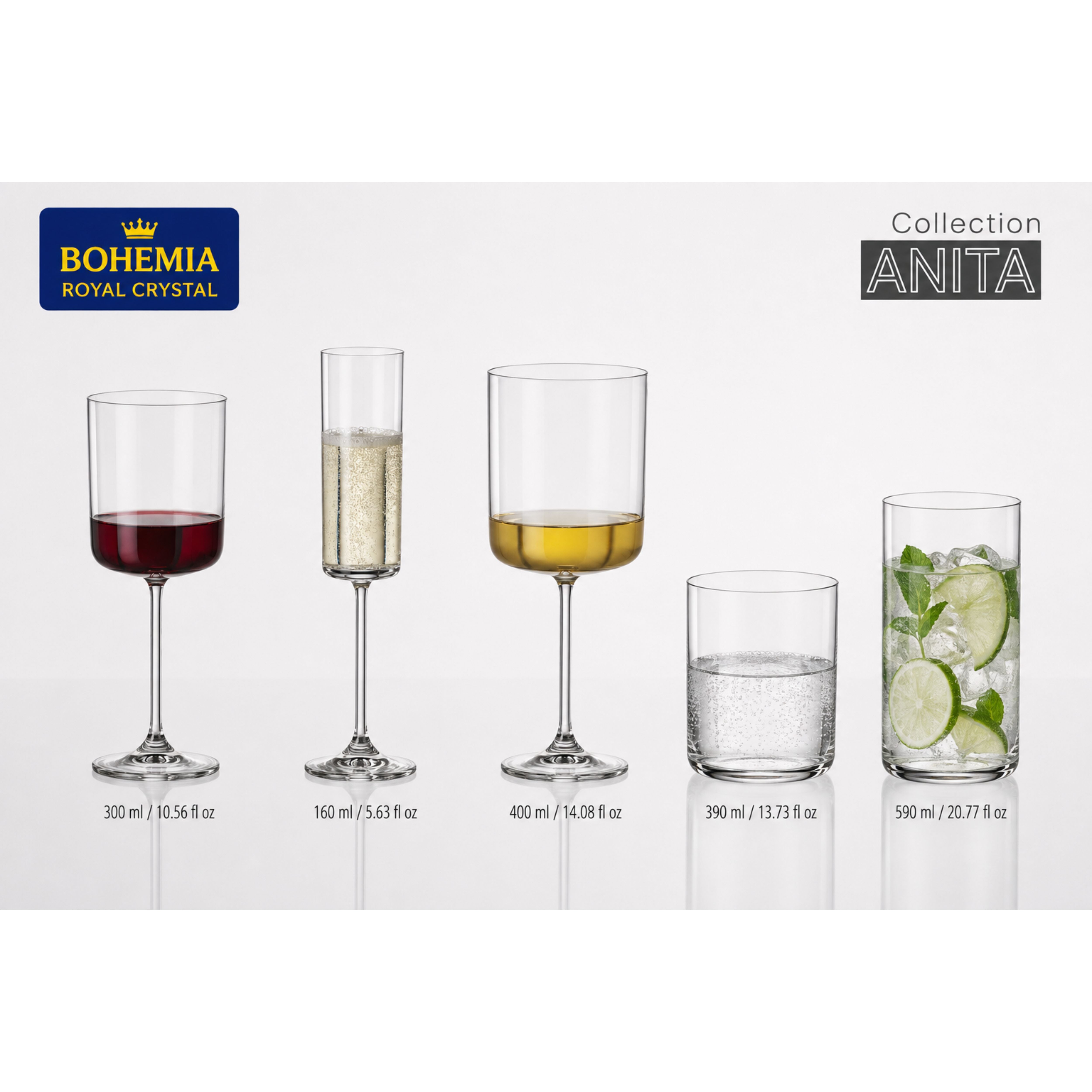 Set de 6 pahare pentru apa, transparent, din cristal de Bohemia, 390 ml, Anita Tumbler, 4, hectarul.ro