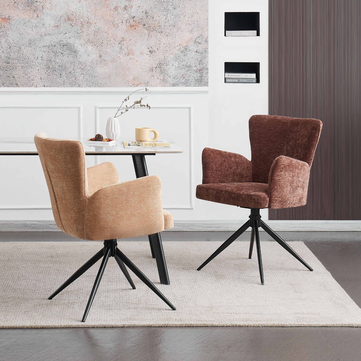 Scaun living/dining rotativ Chester Vibe, maro-ciocolata, material textil si cadru metalic, 6, hectarul.ro