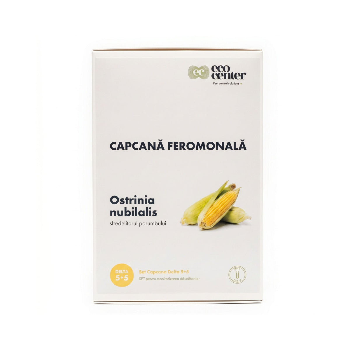 Set capcane feromonale EcoCenter pentru Ostrinia nubilalis, 5 capcane Delta Plastic și 5 momeli feromonale pentru monitorizarea sfredelitorului porumbului
