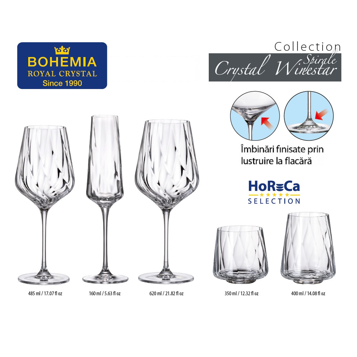 Set de 6 pahare pentru vin alb, din cristal de Bohemia, 485 ml, Crystal Winestar Spirale, 3, hectarul.ro