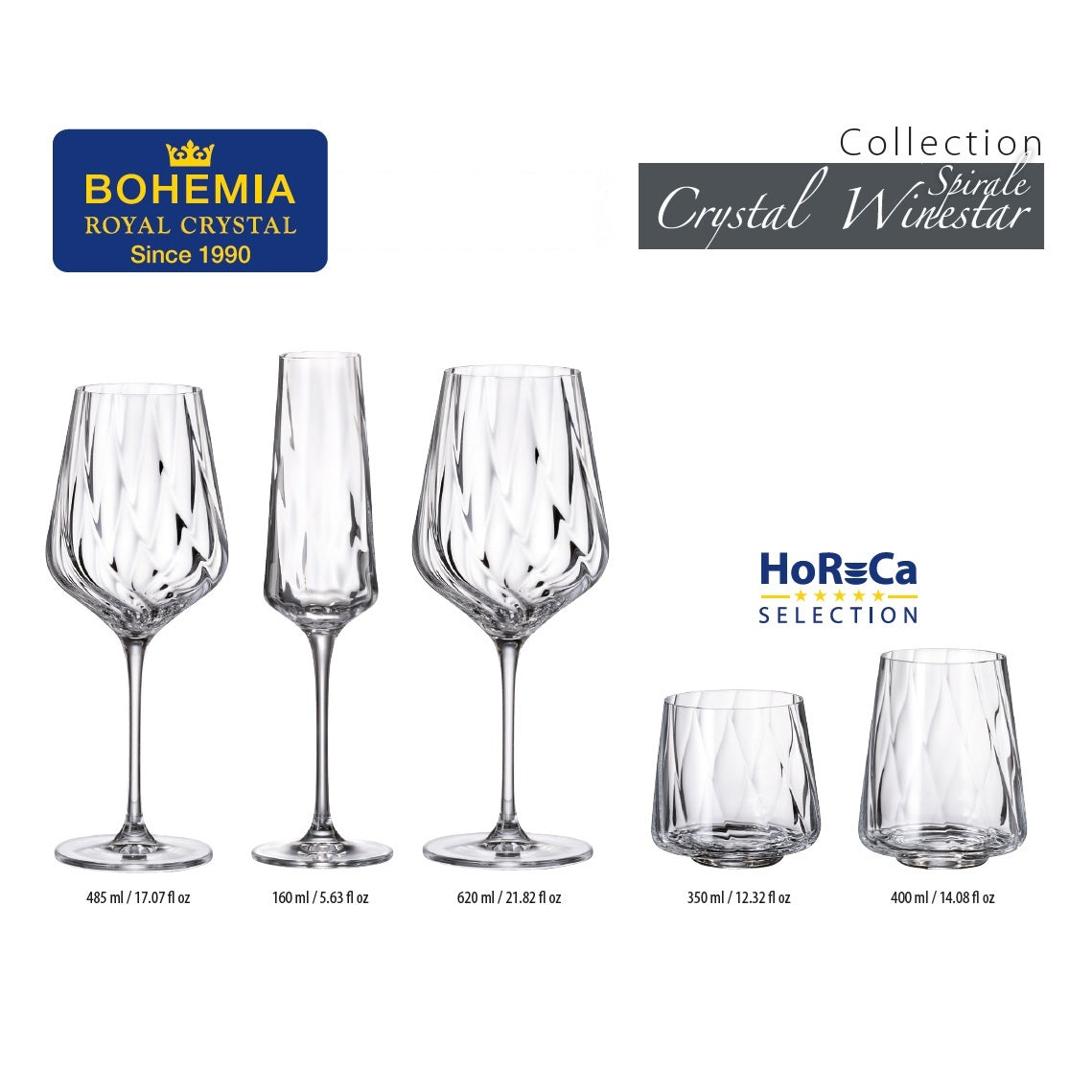 Set de 6 pahare pentru apa, din cristal de Bohemia, 400 ml, Crystal Winestar Spirale Tumbler, 2, hectarul.ro