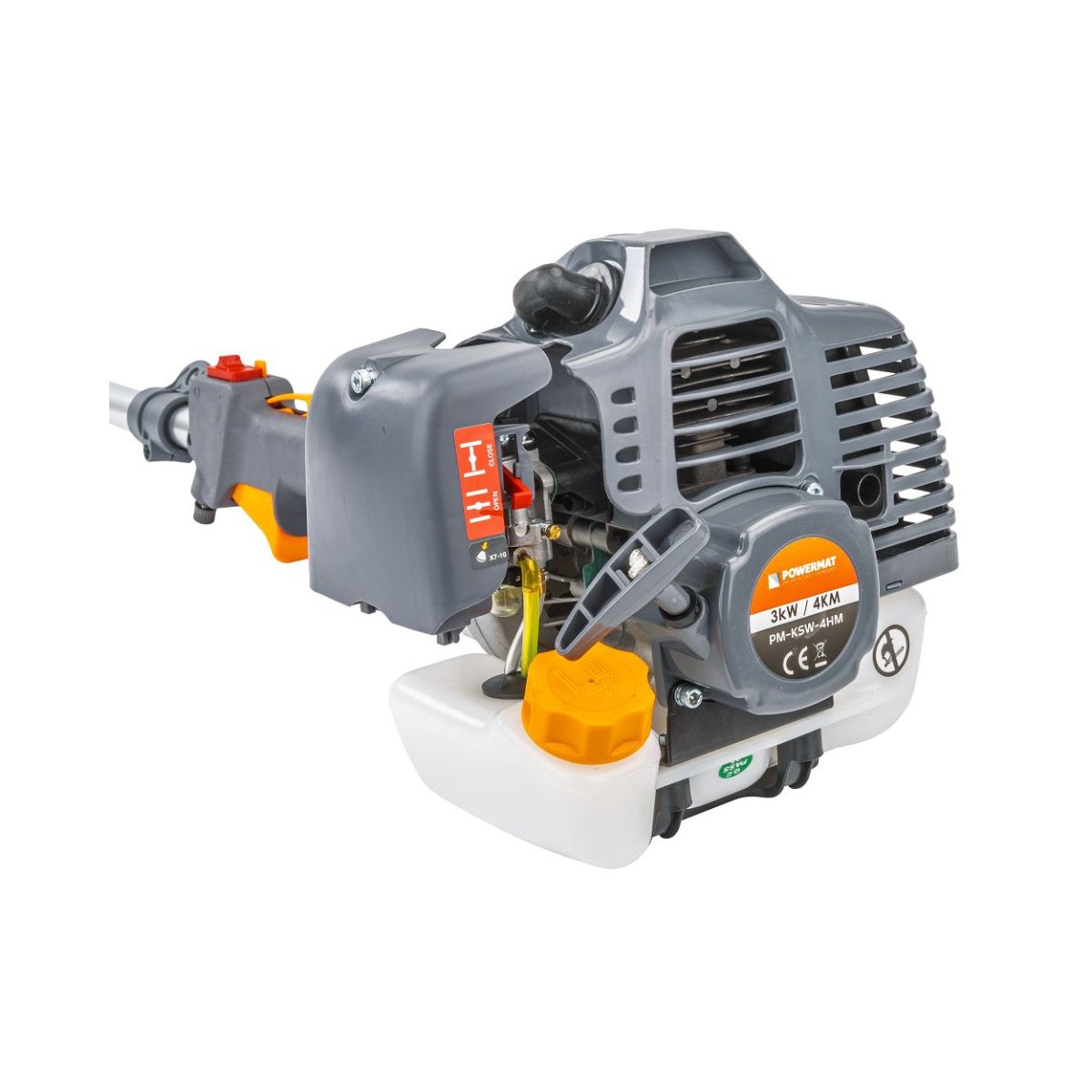 Motocoasă de tuns iarbă multifuncțională pe benzină 4 în 1 – coasă, ferăstrău, foarfece gard viu, Powermat PM-KSW-4HM, 4CP, 42cc, 2, hectarul.ro