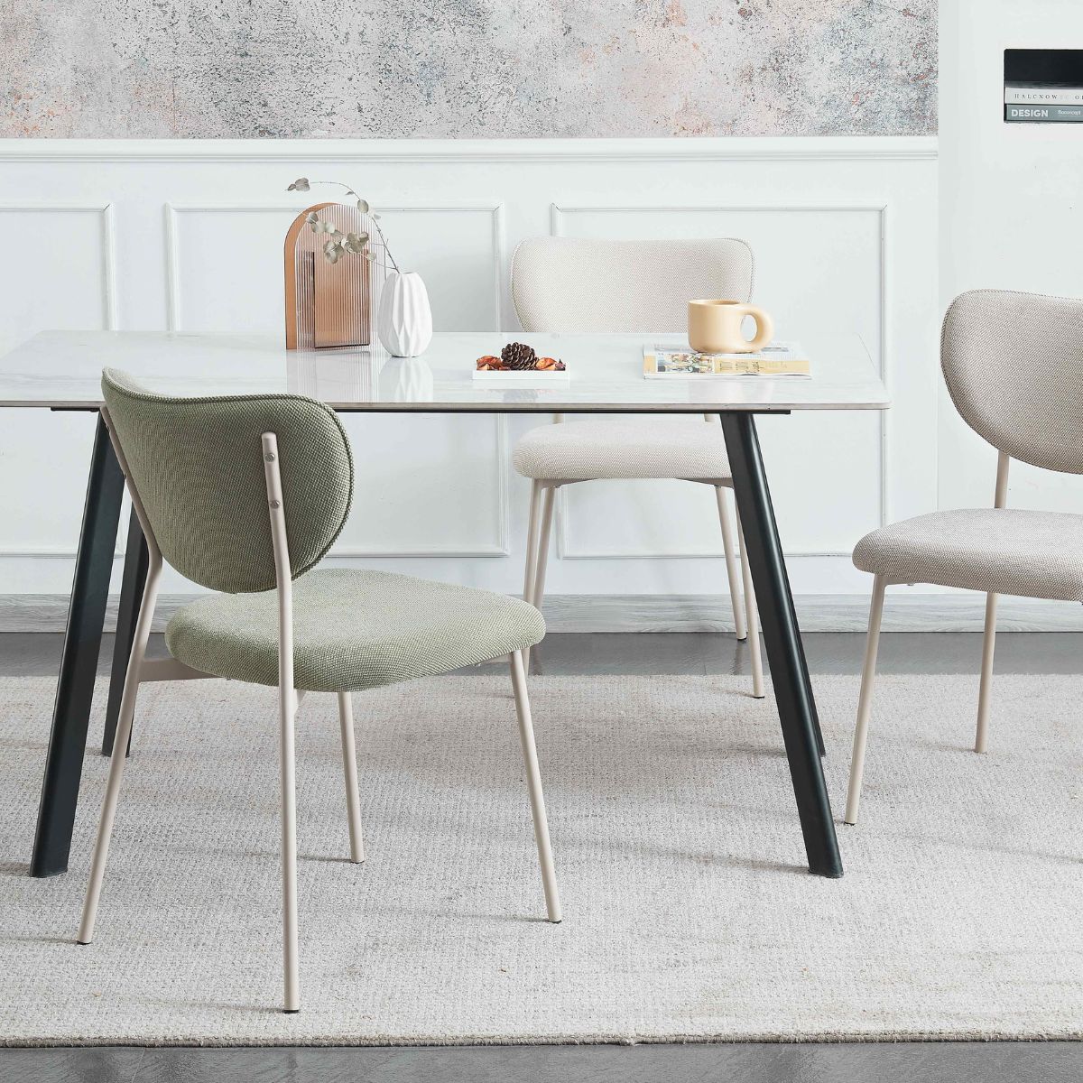 Scaun dining stivuibil Forum, verde, material textil si cadru metalic, 8, hectarul.ro