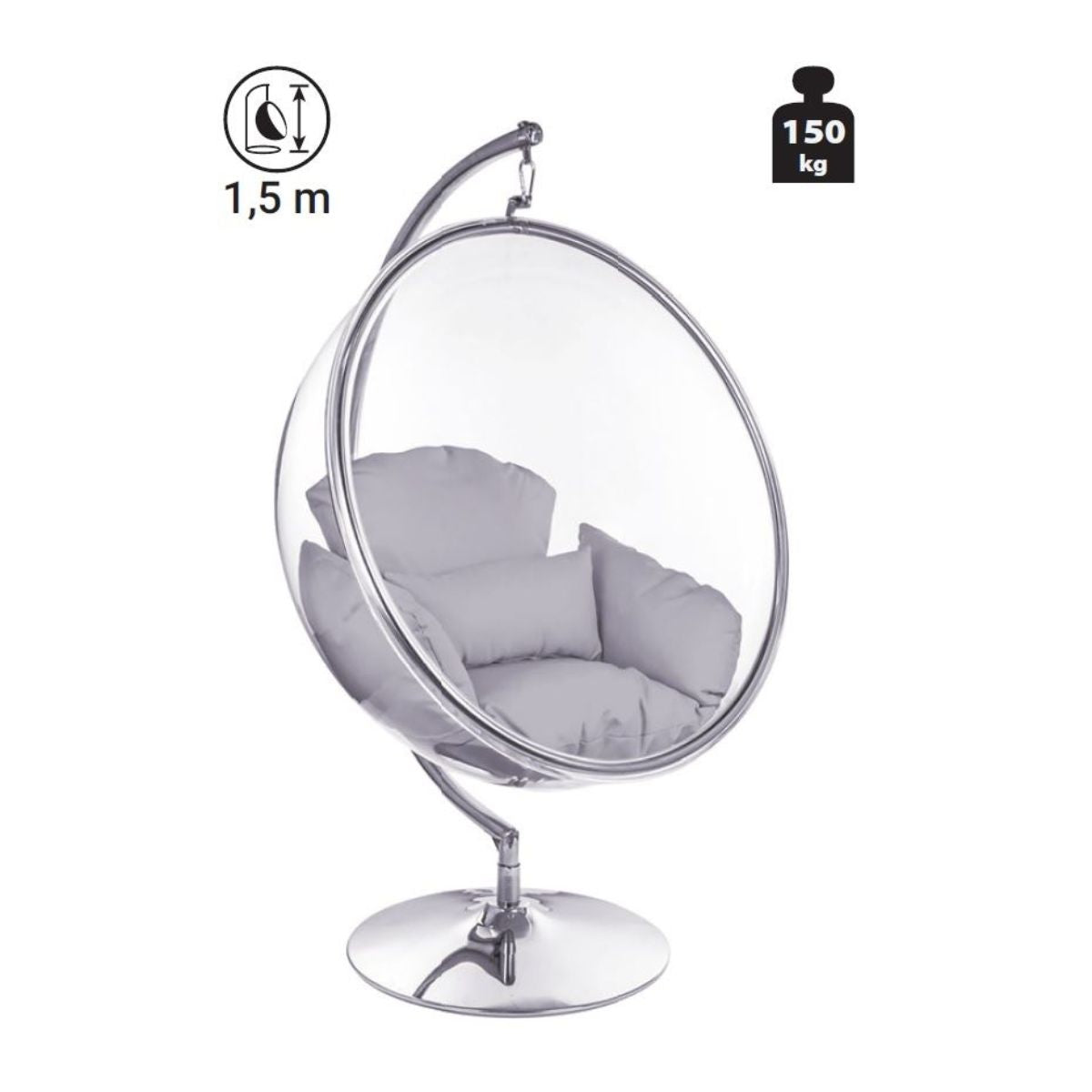 Scaun suspendat din Inox/PP, tip balansoar, perna inclusa, 105x105x65 cm, max. 150 kg, Samsala, 4, hectarul.ro