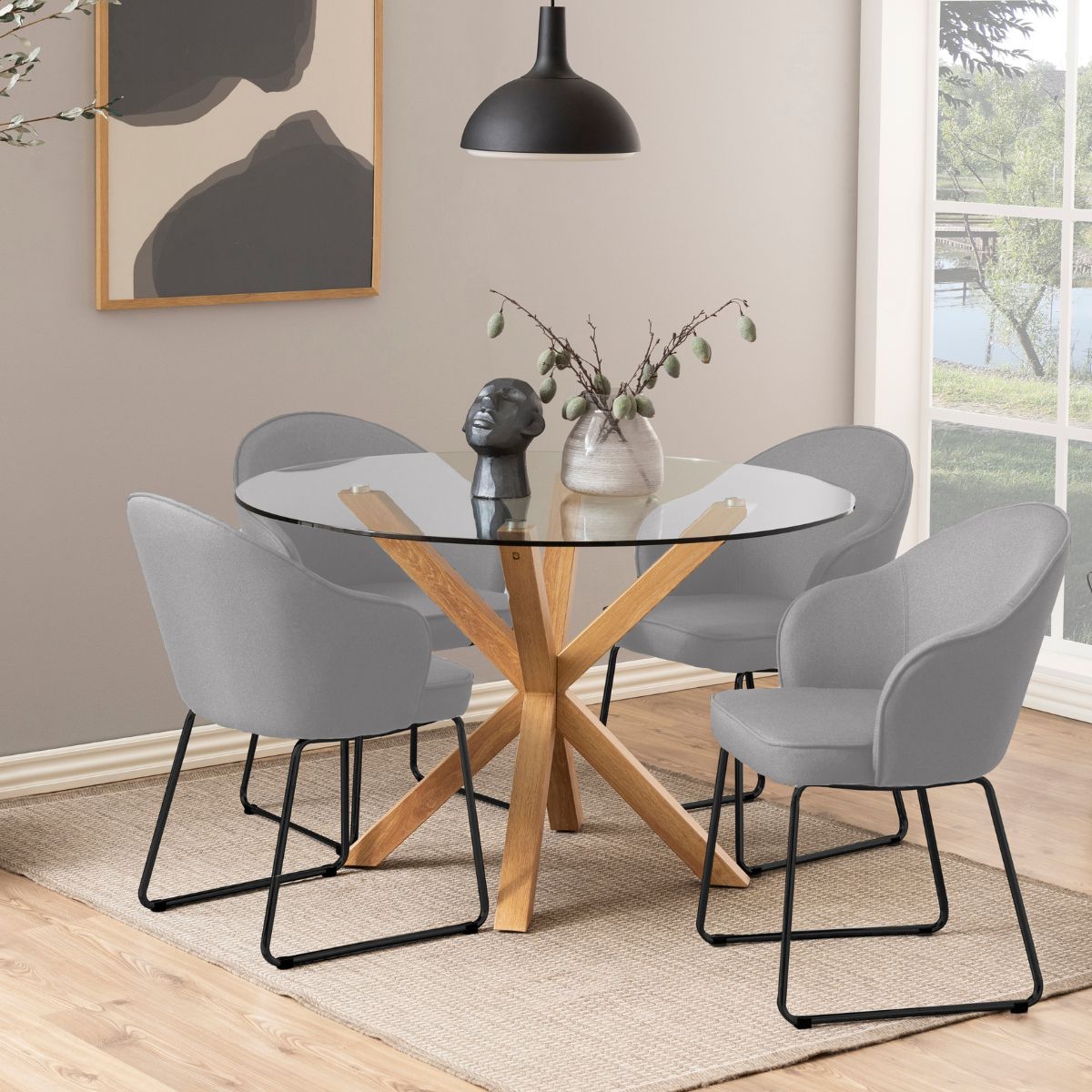 Masa de dining rotunda, transparent/maro, din sticla si otel Ø119 cm Heaven Actona, 2, hectarul.ro