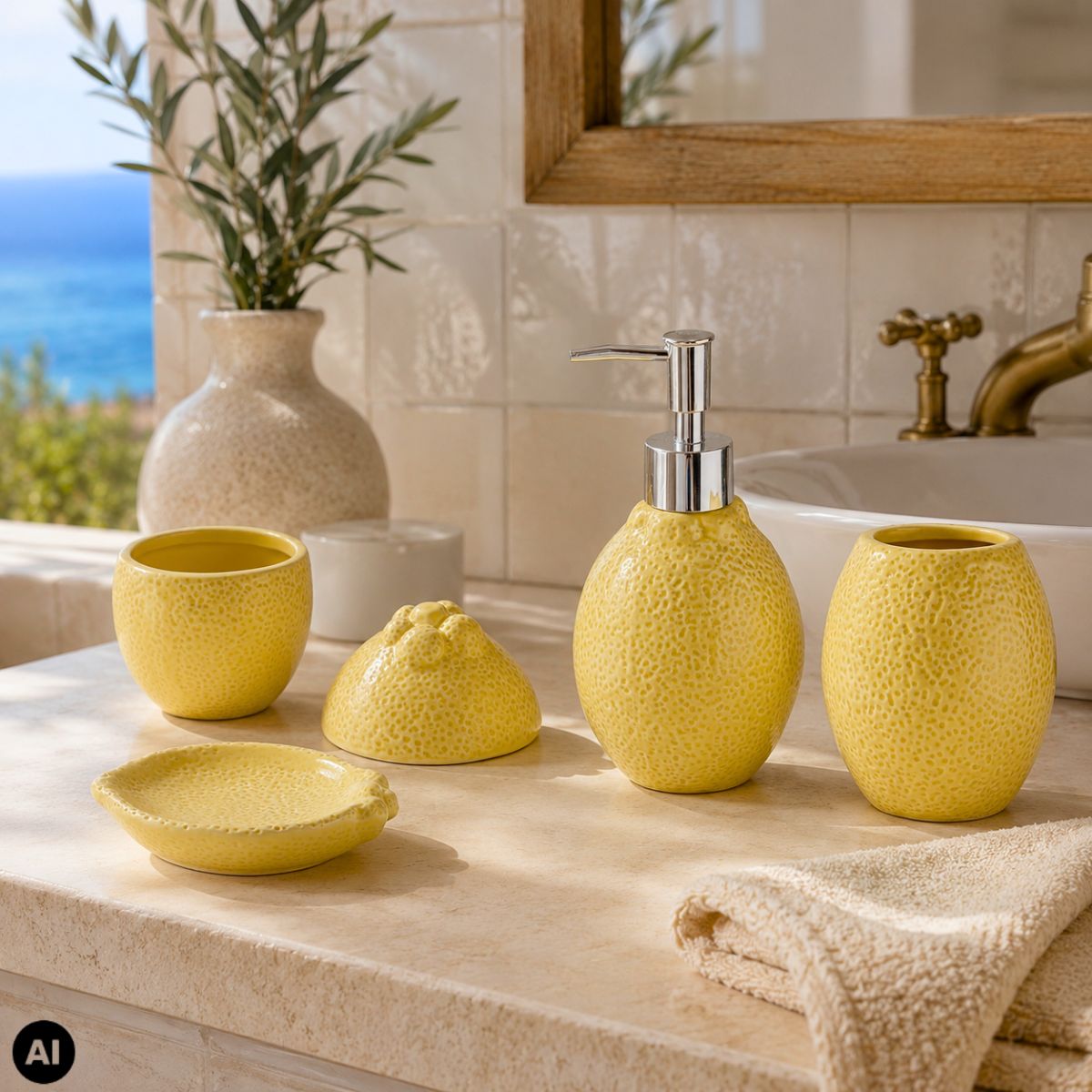 Dispenser ceramic galben pentru sapun lichid Limone Boltze, 5, hectarul.ro