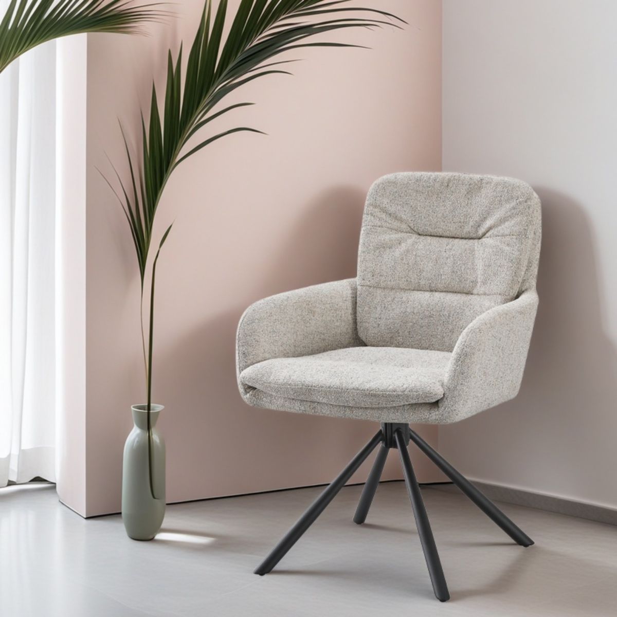 Scaun living rotativ bej din textil si metal Donna