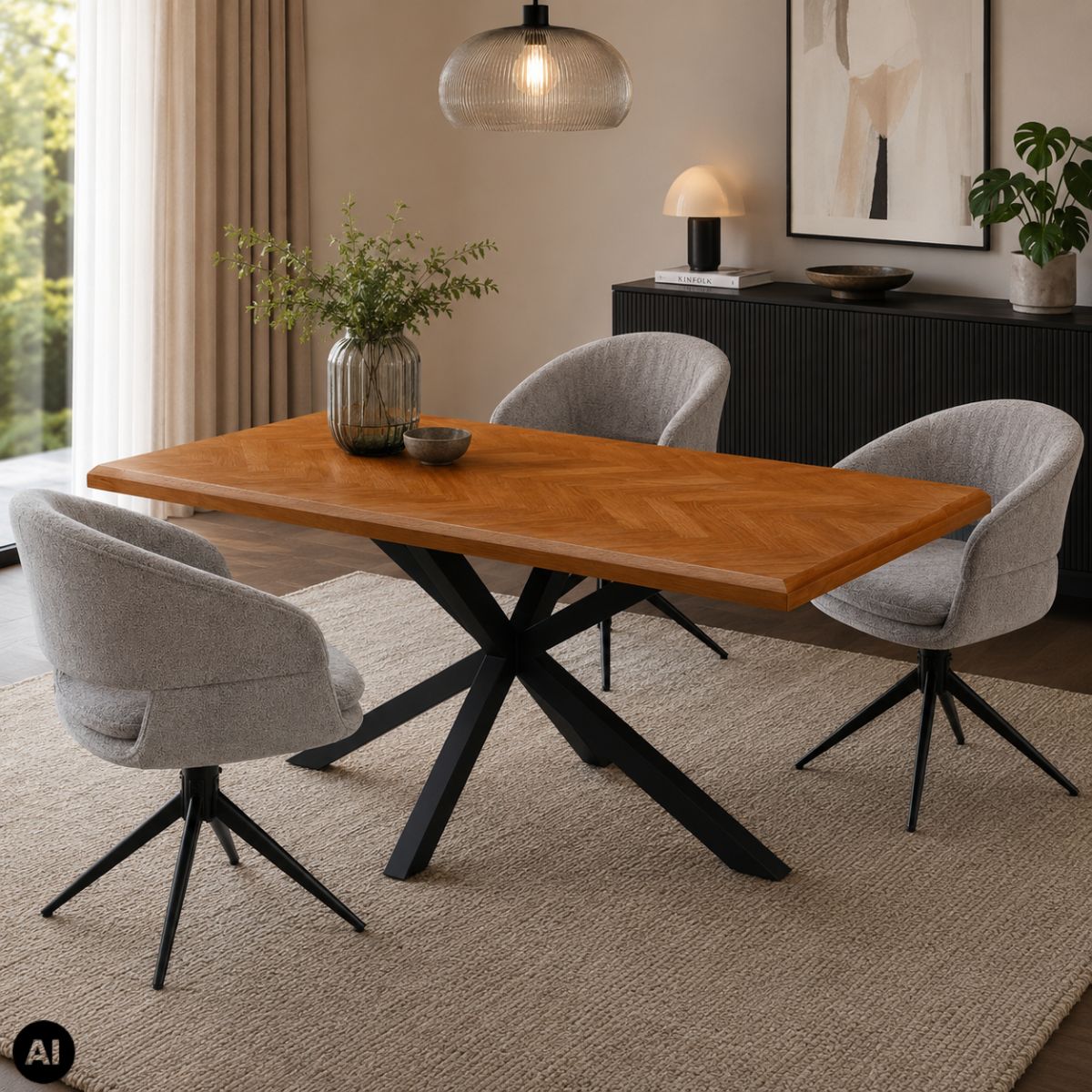 Scaun living/dining rotativ Montana, gri, material textil si cadru metalic, 7, hectarul.ro