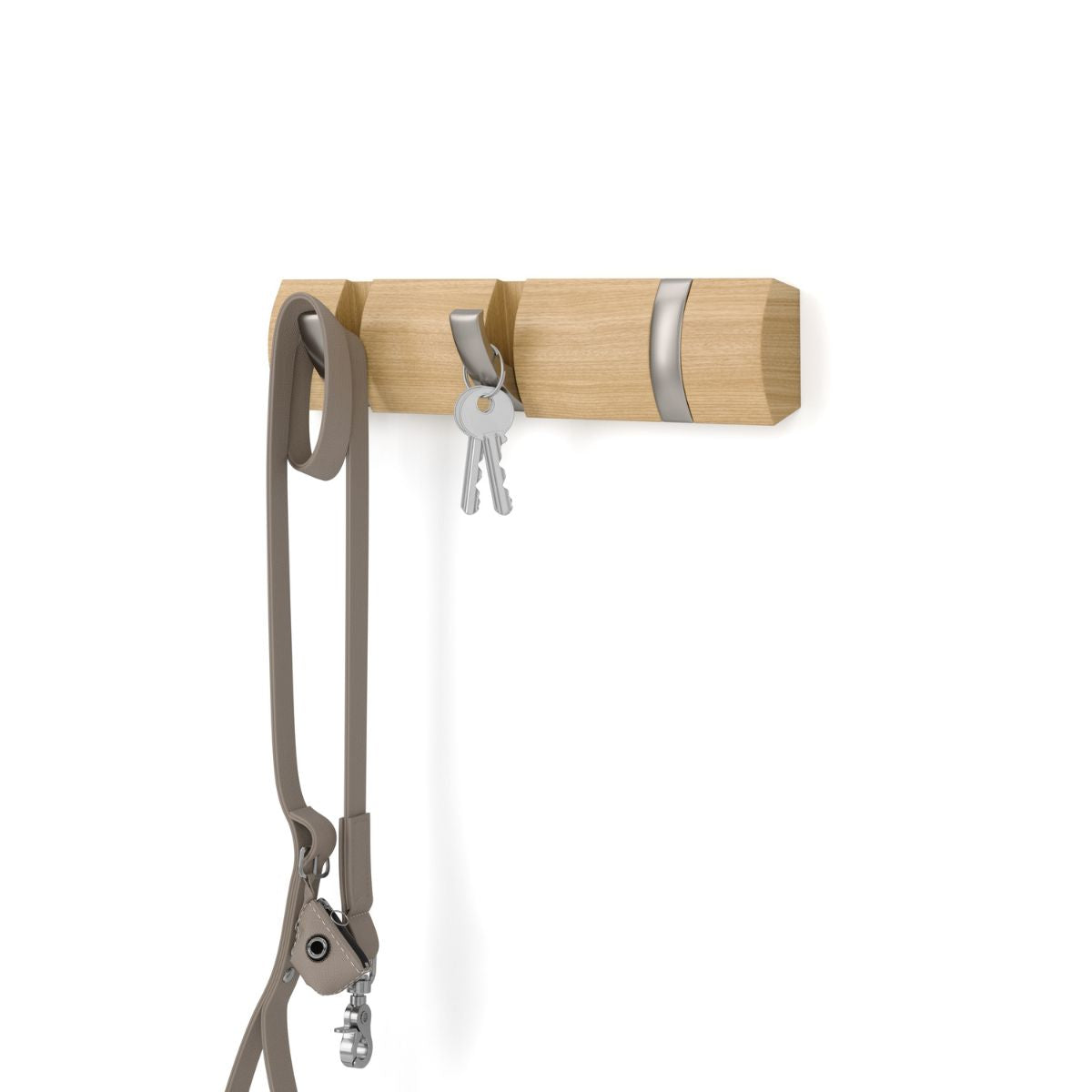 Cuier maro-natur/argintiu din lemn 30x6 cm Flip 3 Umbra, 10, hectarul.ro