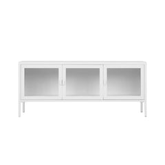 Comoda TV alba din otel si sticla 130 cm Brisbane House Nordic