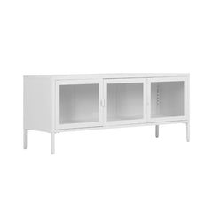 Comoda TV alba din otel si sticla 130 cm Brisbane House Nordic
