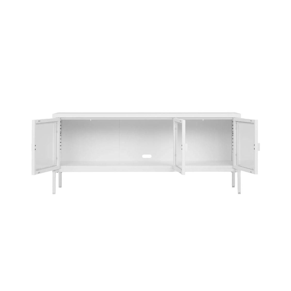 Comoda TV alba din otel si sticla 130 cm Brisbane House Nordic