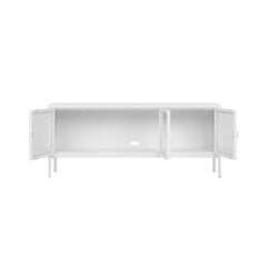 Comoda TV alba din otel si sticla 130 cm Brisbane House Nordic