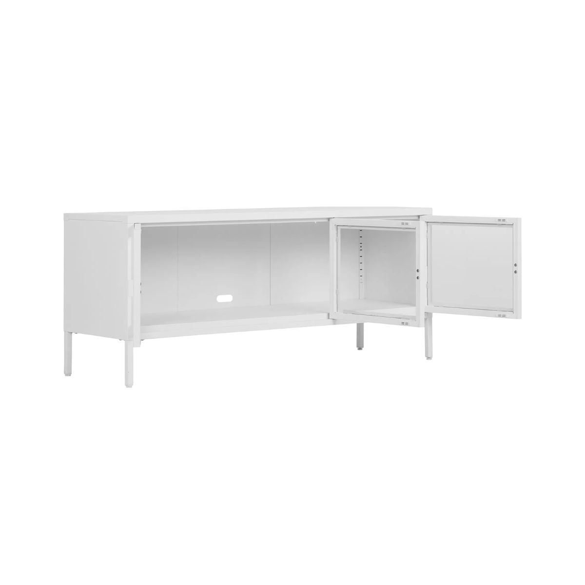 Comoda TV alba din otel si sticla 130 cm Brisbane House Nordic