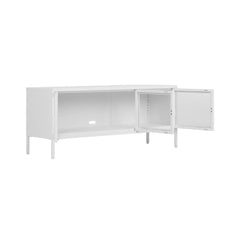 Comoda TV alba din otel si sticla 130 cm Brisbane House Nordic
