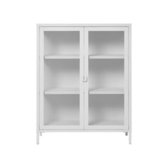 Bufet alb din otel si sticla, 2 usi, 80x40x101 cm Brisbane House Nordic