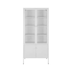 Vitrina alba din otel si sticla, 4 usi, 80x35x175 cm Brisbane House Nordic
