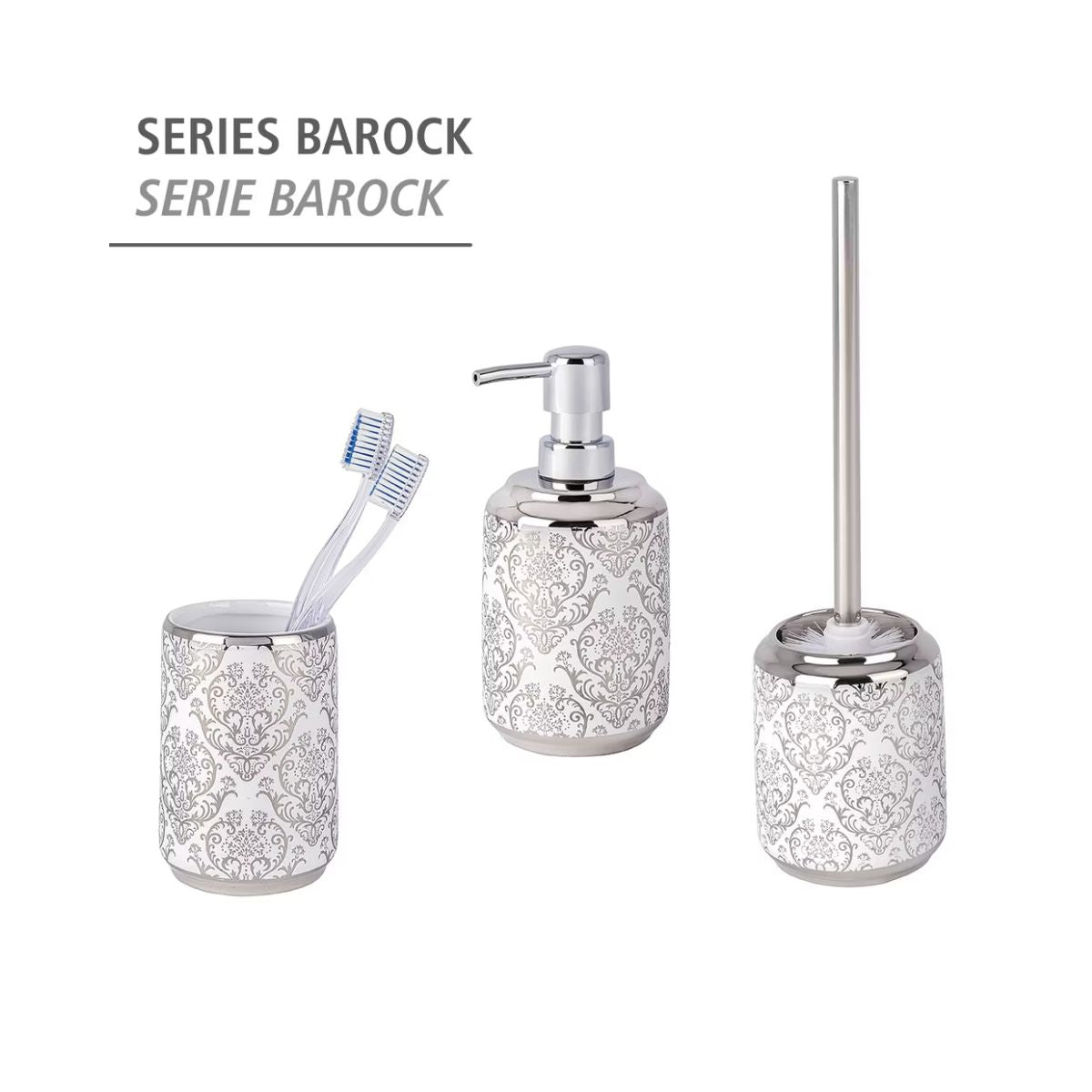 Dispenser pentru sapun lichid, argintiu/alb, ceramic, Barock Wenko