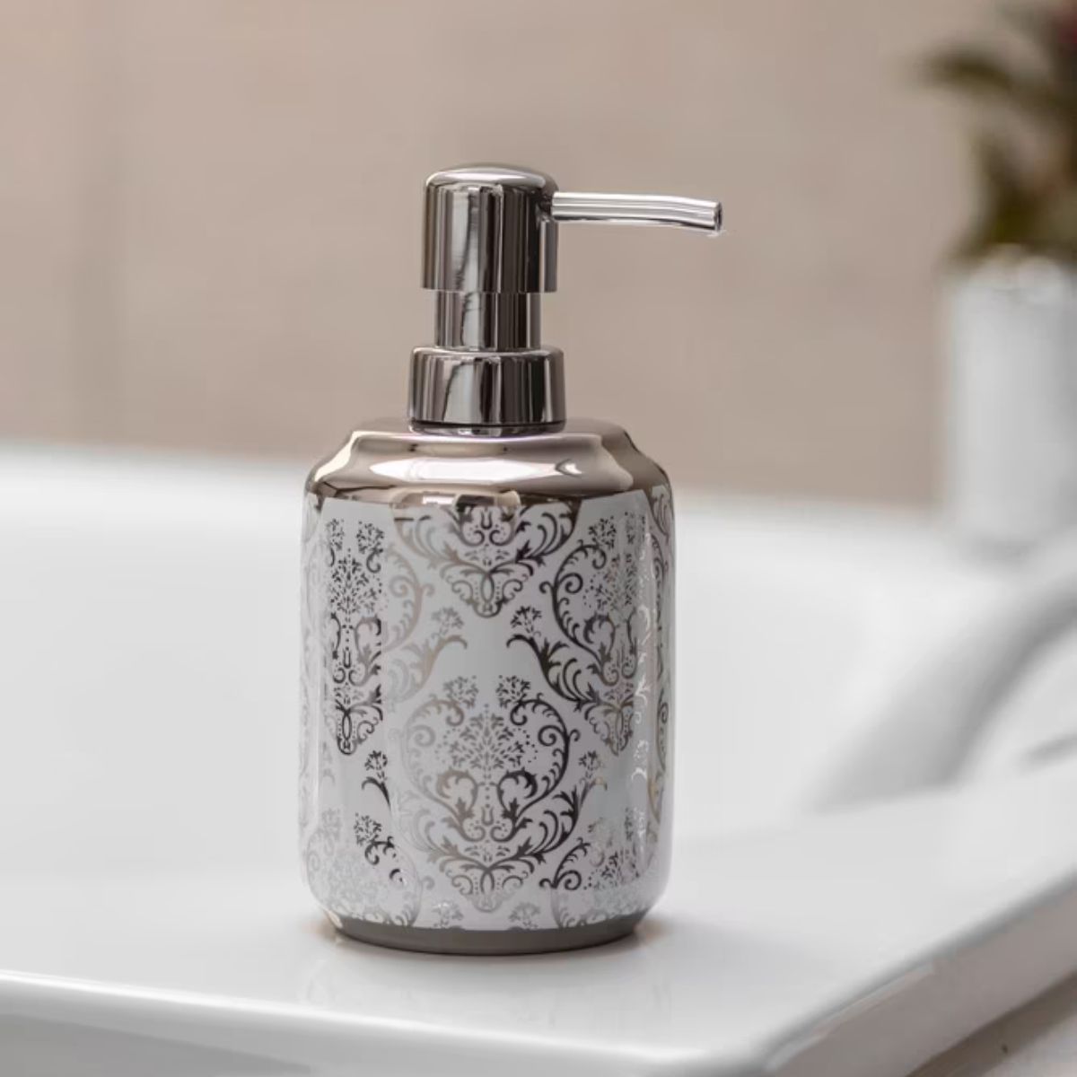 Dispenser pentru sapun lichid, argintiu/alb, ceramic, Barock Wenko