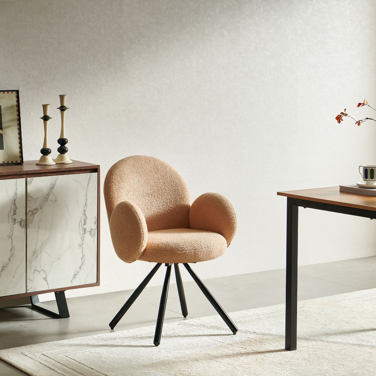 Scaun dining rotativ, maro deschis, tapiserie textil si cadru metalic, 60x63x87 cm Teddy HARO, 2, hectarul.ro