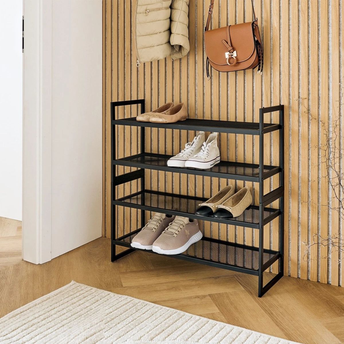 Suport de incaltaminte negru suprapozabil din metal 70x36x24 cm Shoe rack 2 shelves Zeller, 4, hectarul.ro