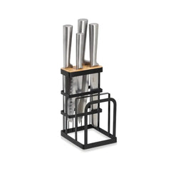 Suport de cutite si tocatoare, din metal si bambus, 12x14x22 cm, Knife block stand Zeller