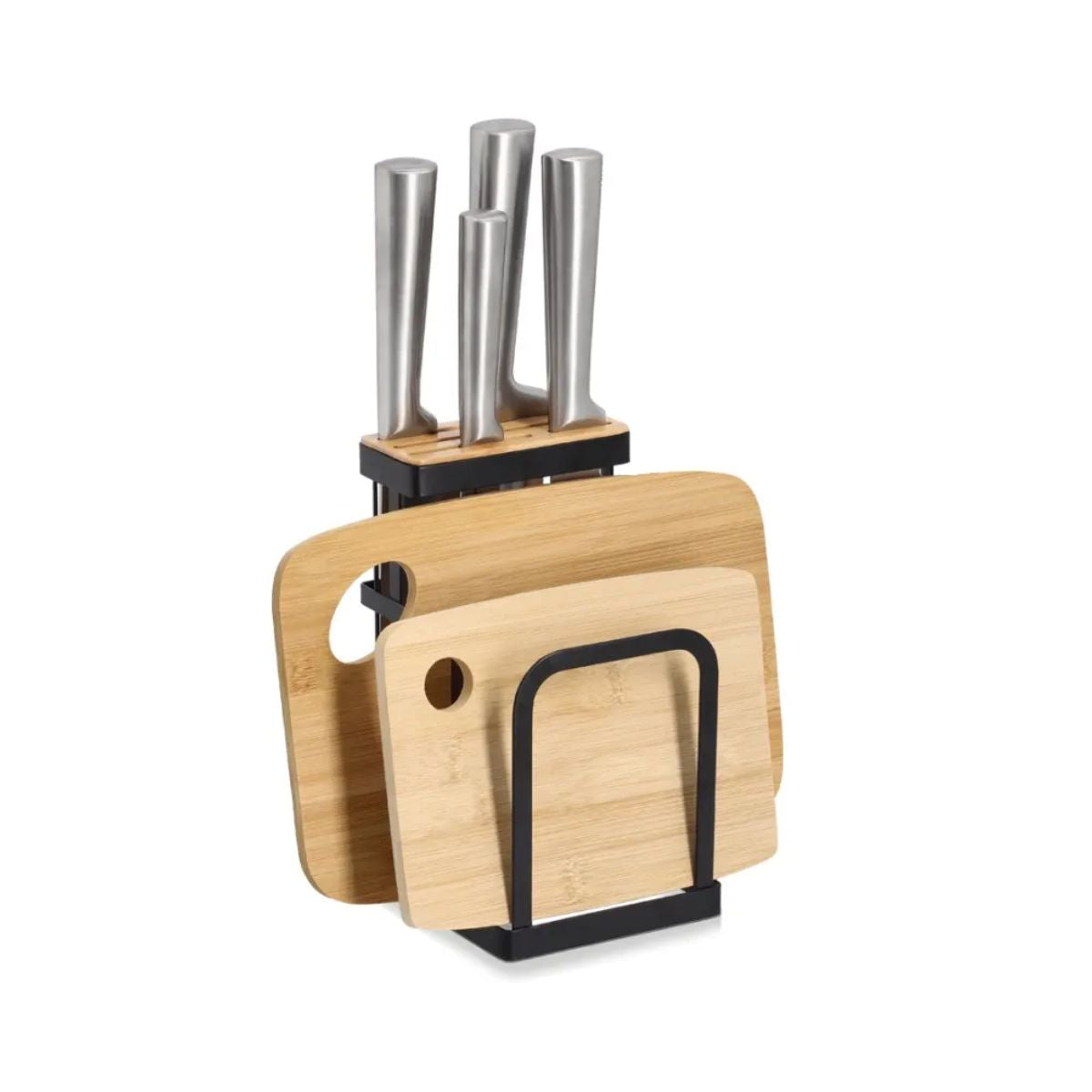 Suport de cutite si tocatoare, din metal si bambus, 12x14x22 cm, Knife block stand Zeller, 5, hectarul.ro
