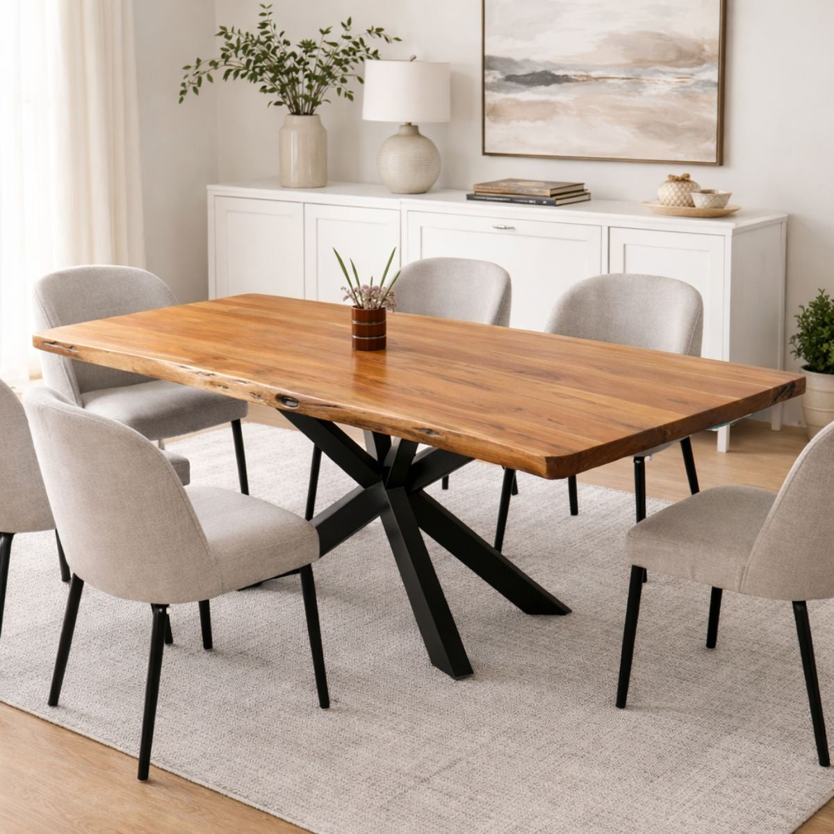Masa de dining din lemn de acacia 180x90 cm Bandra Star Live Edge Haro, 6, hectarul.ro