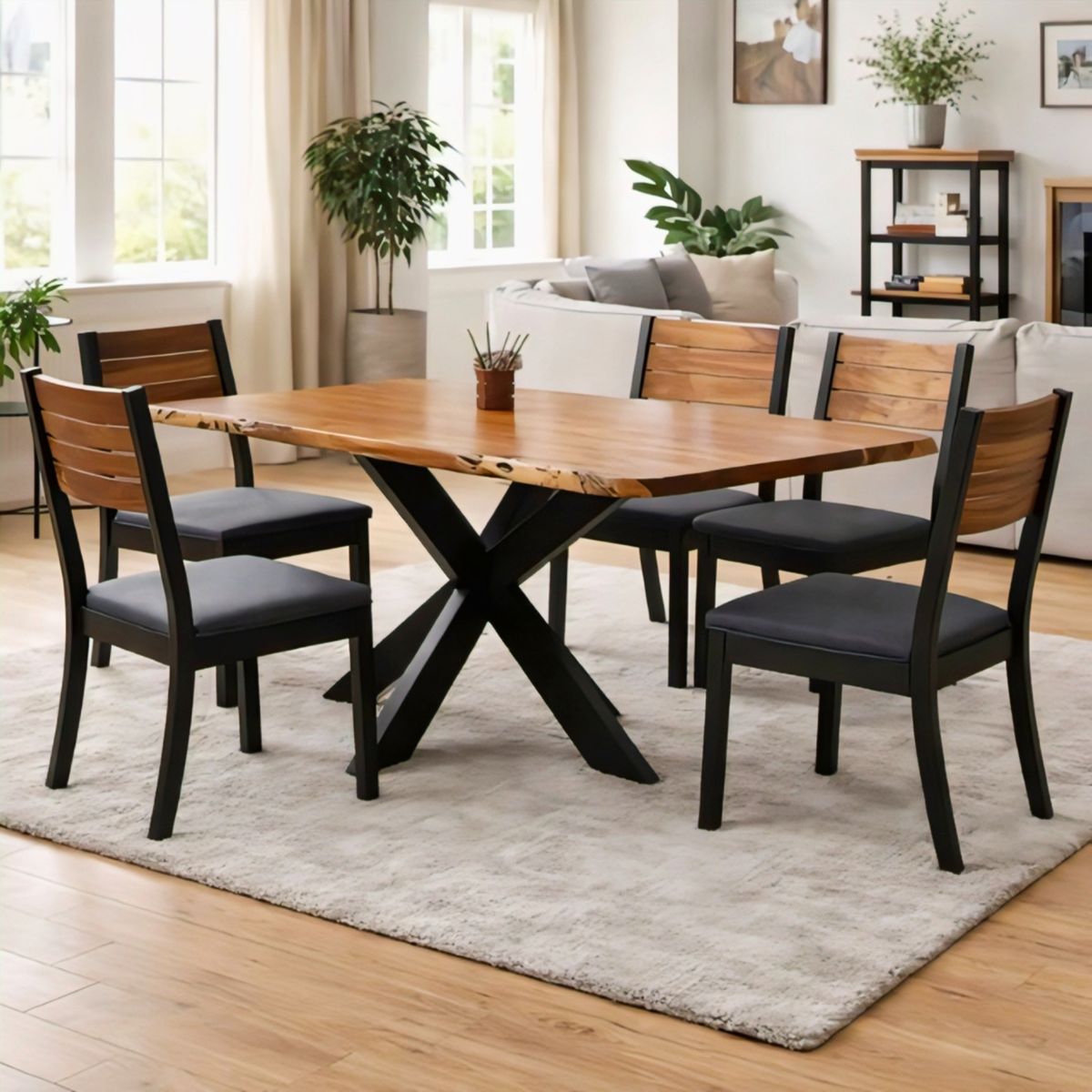 Masa de dining din lemn de acacia 180x90 cm Bandra Star Live Edge Haro, 11, hectarul.ro