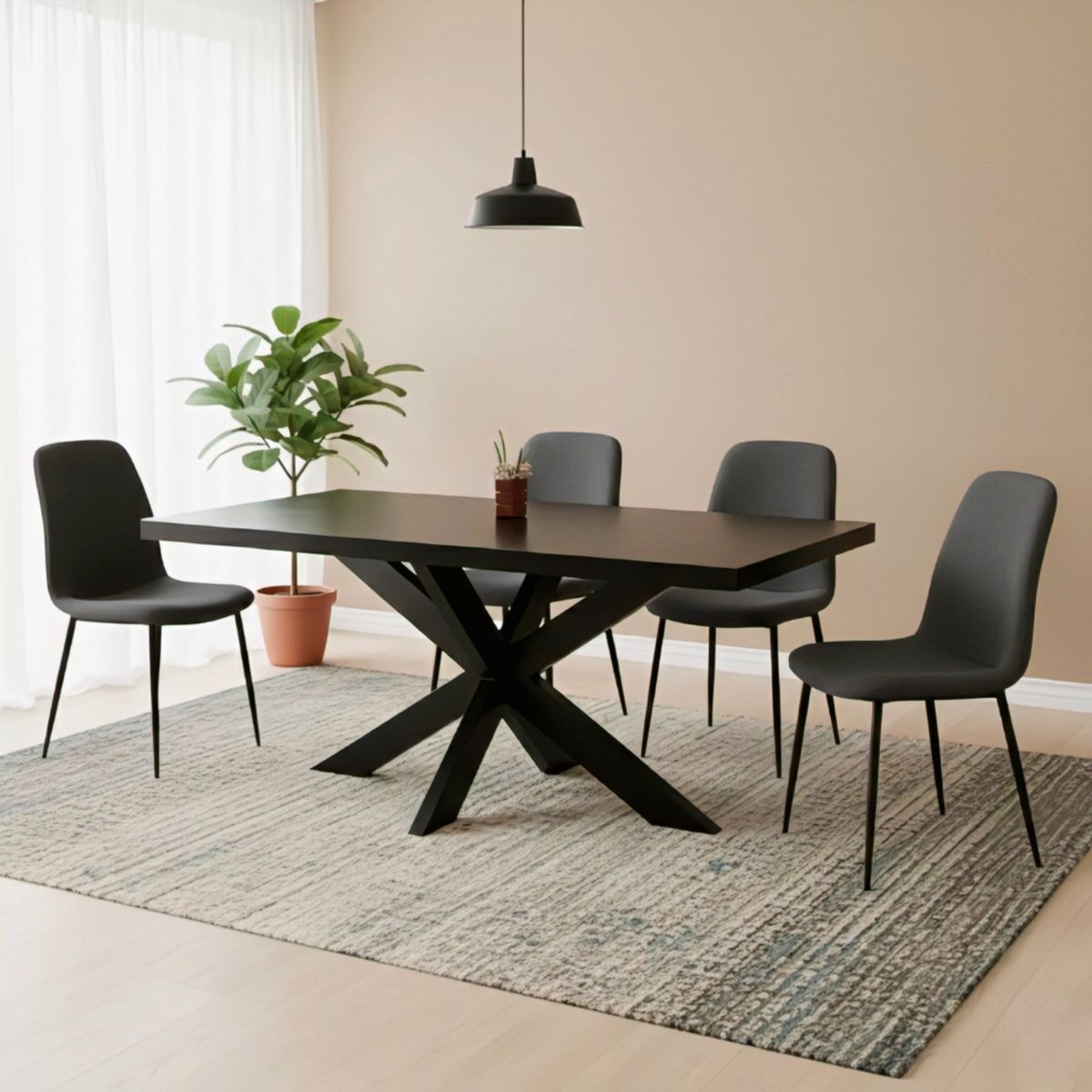 Masa de dining neagra 180x90 cm din lemn de mango Chakra Star Haro, 4, hectarul.ro