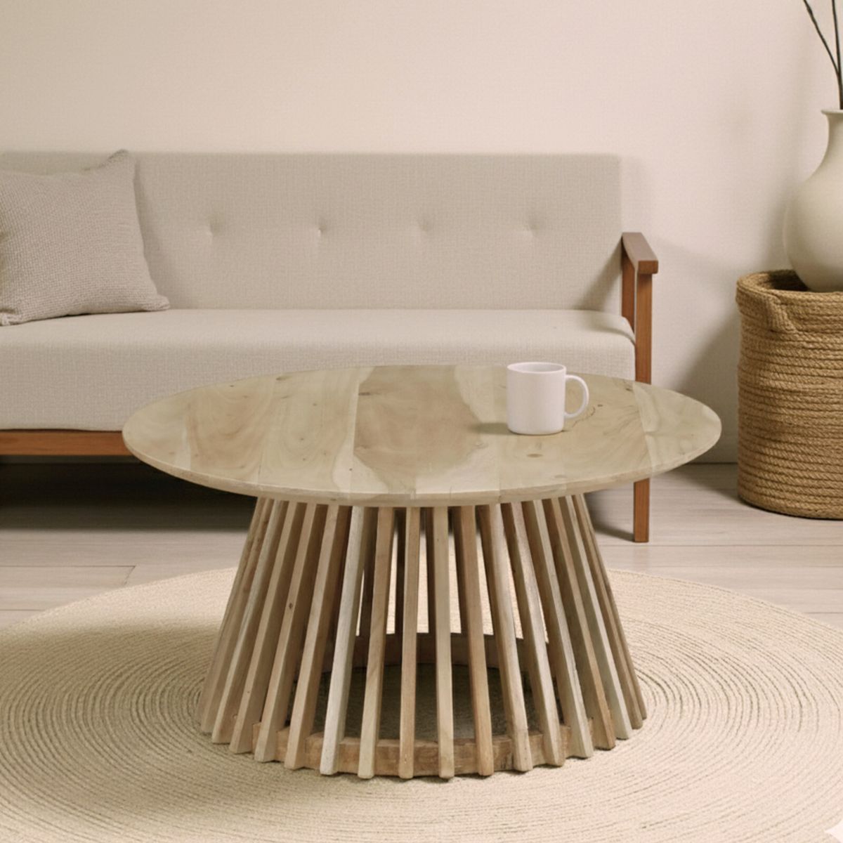 Masuta de cafea rotunda Ø80 cm maro natur din lemn de mango Altamira Haro, 8, hectarul.ro