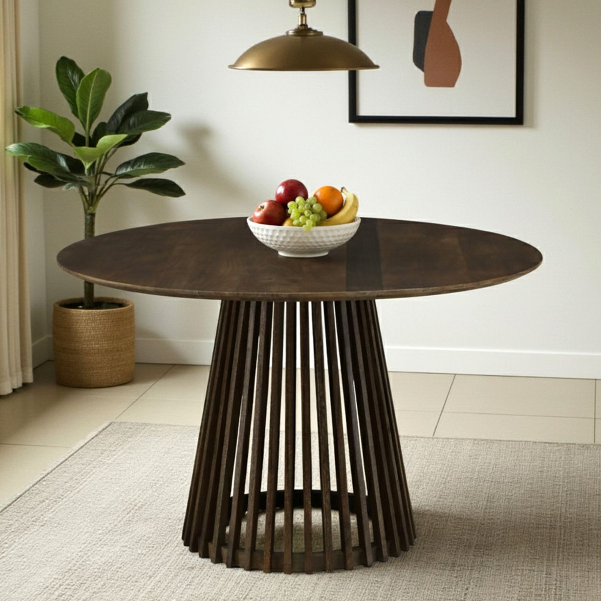 Masa de dining rotunda Ø120 cm maro inchis din lemn de mango Altamira Haro, 2, hectarul.ro