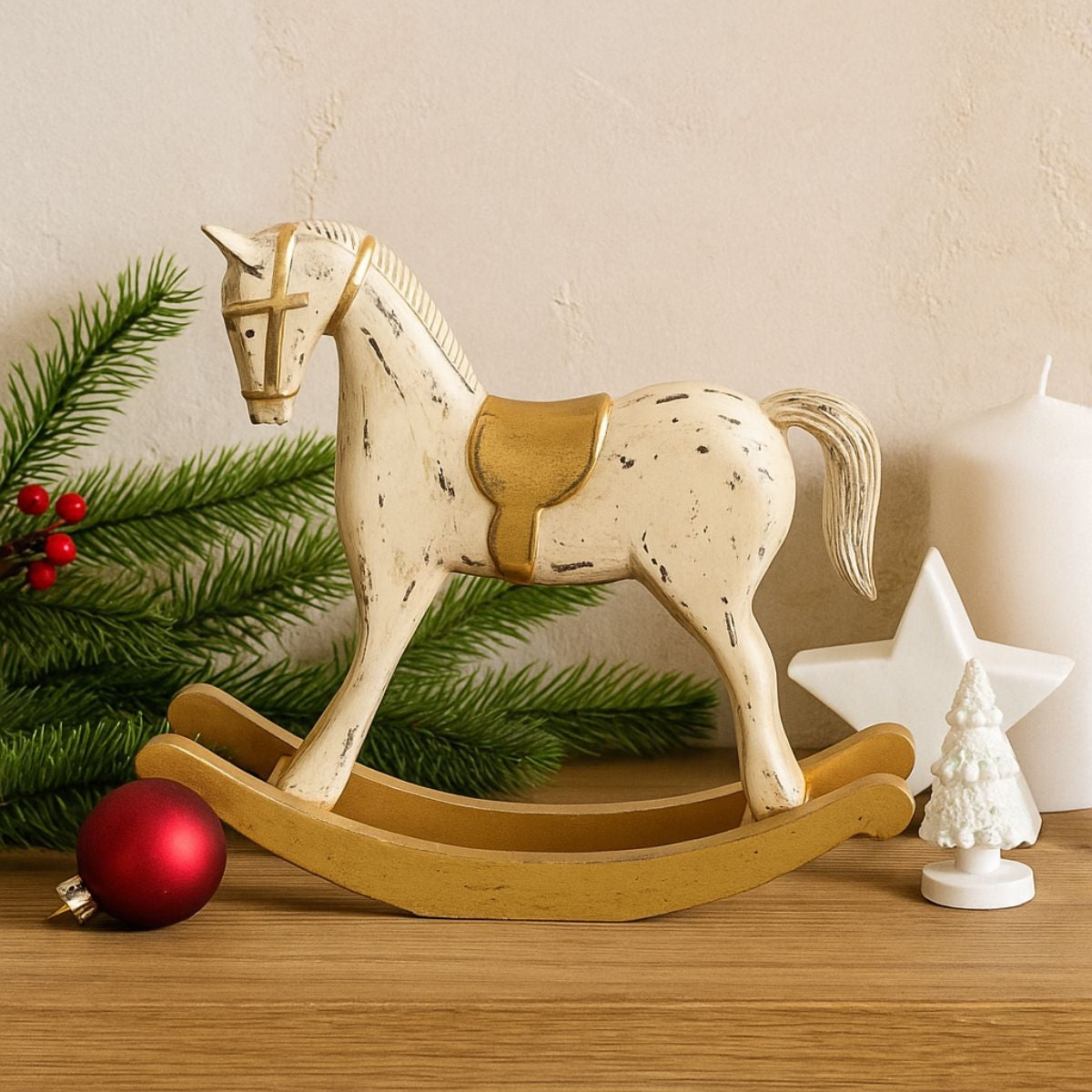 Decoratiune Calut leganator auriu/crem din lemn 26,5x22 cm Cosy&Trendy