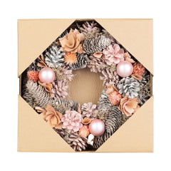 Coronita de Craciun Ø30 cm roz/portocaliu cu conuri, flori și globuri - MagicHome