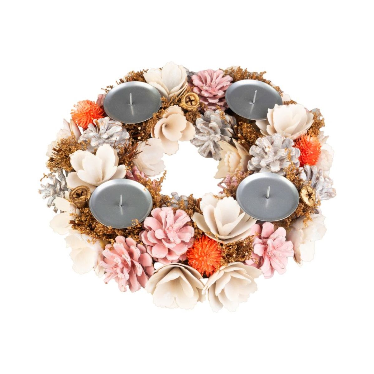 Coronita de Craciun Ø30 cm roz/portocaliu cu suporturi de lumanari MagicHome, 1, hectarul.ro