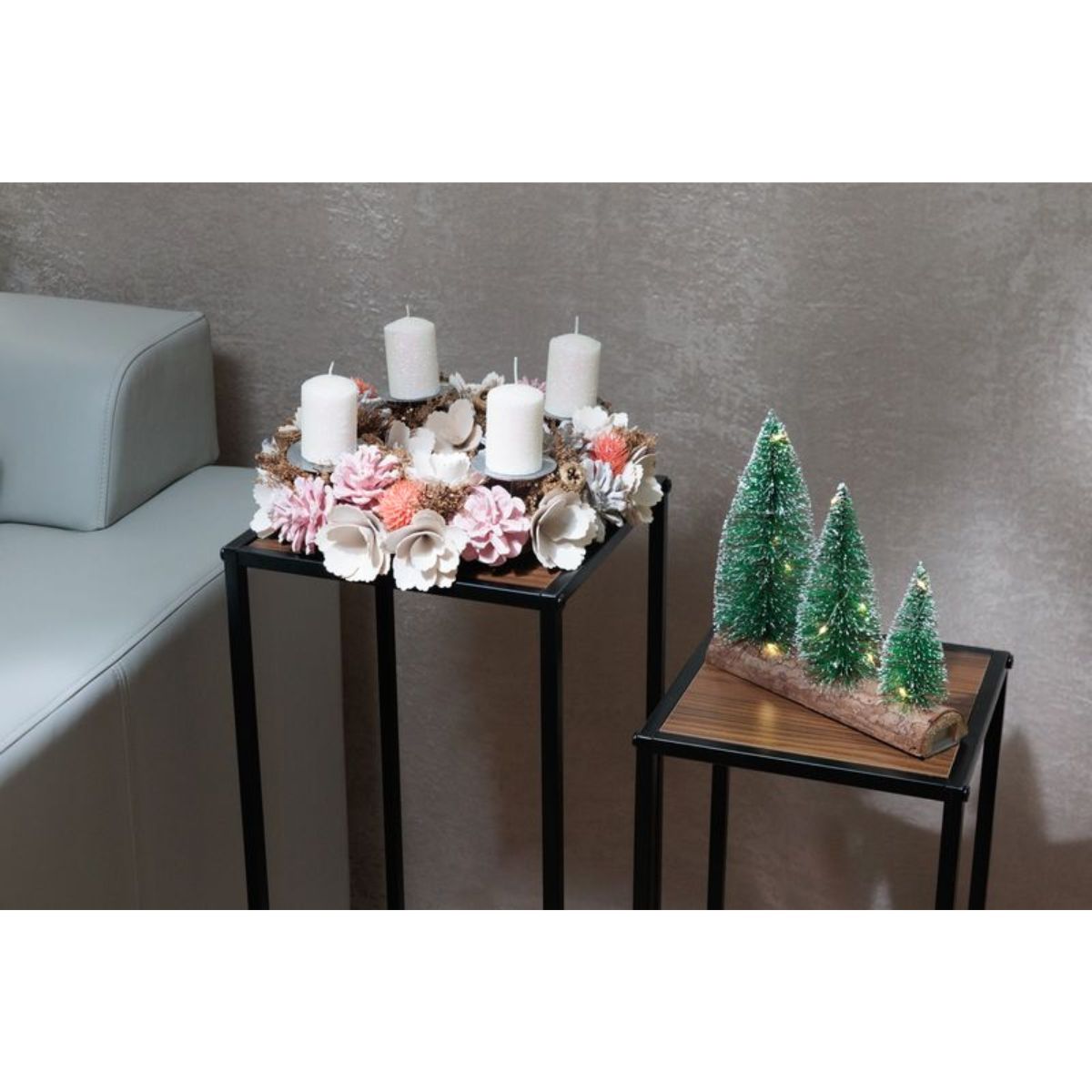 Coronita de Craciun Ø30 cm roz/portocaliu cu suporturi de lumanari MagicHome, 2, hectarul.ro