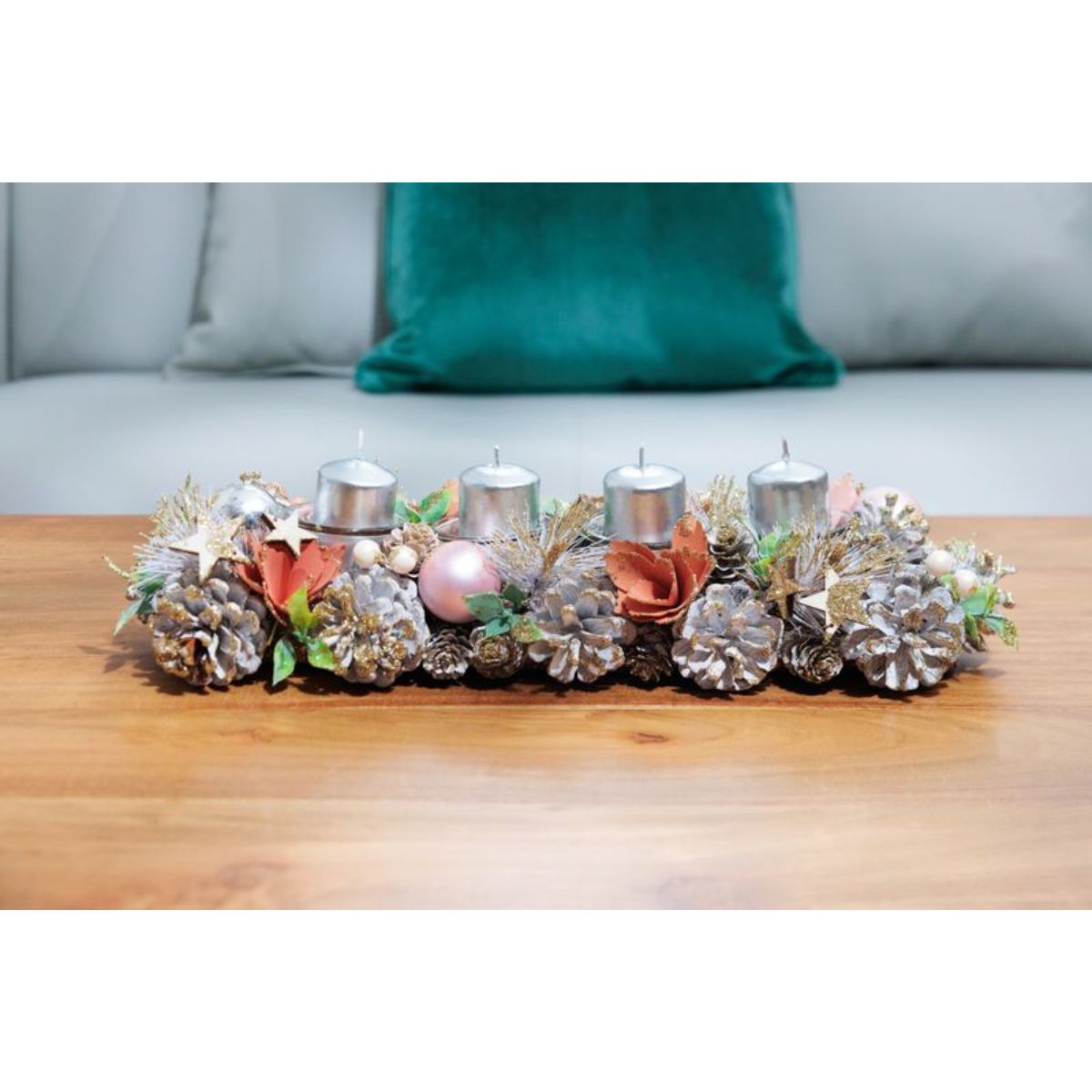 Aranjament de Craciun 44 cm roz/portocaliu cu suporturi de lumanari MagicHome, 3, hectarul.ro