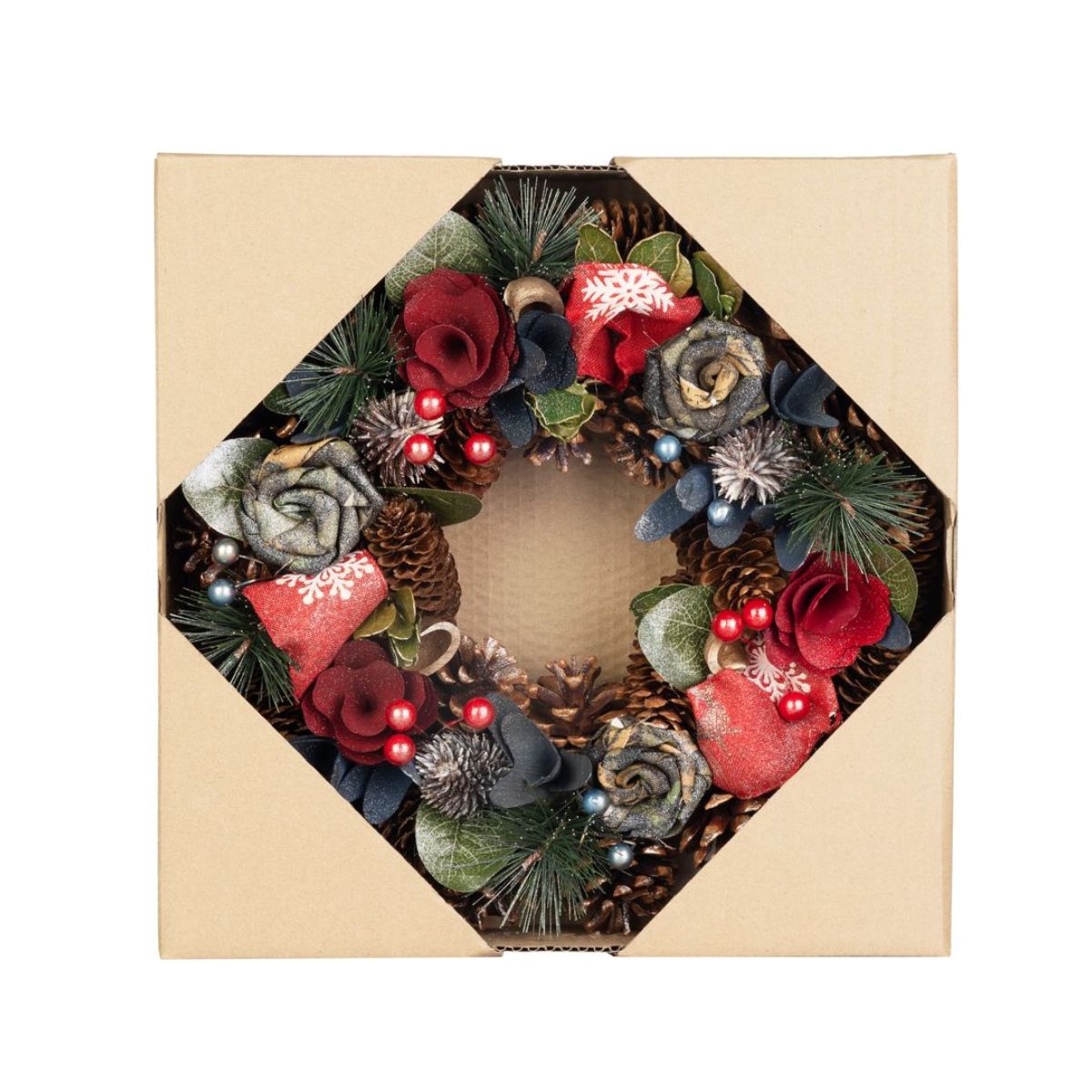 Coronita de Craciun Ø30 cm rosu/albastru cu frunze MagicHome, 2, hectarul.ro