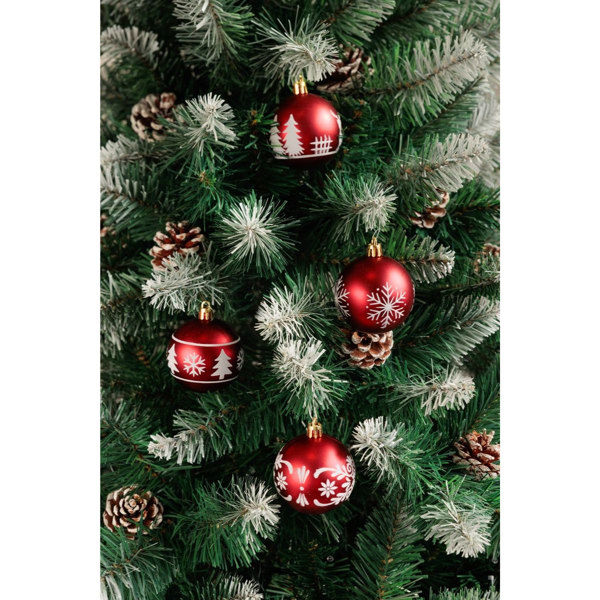 Set 12 globuri de Craciun Ø6 cm rosii cu detalii albe, plastic - MagicHome, 2, hectarul.ro